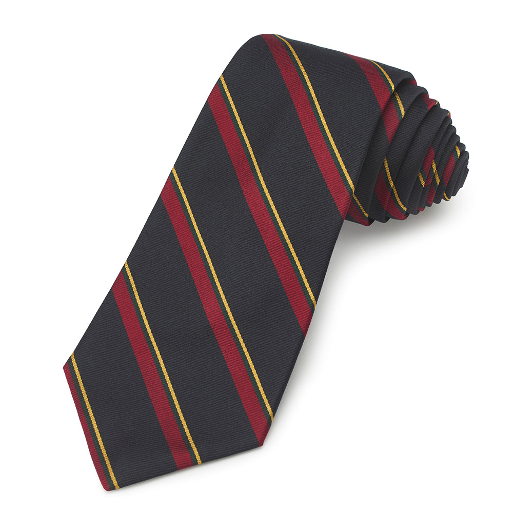 A deep navy three-fold silk Reppe tie with a subtle sheen, displayed on a white background by Benson & Clegg.