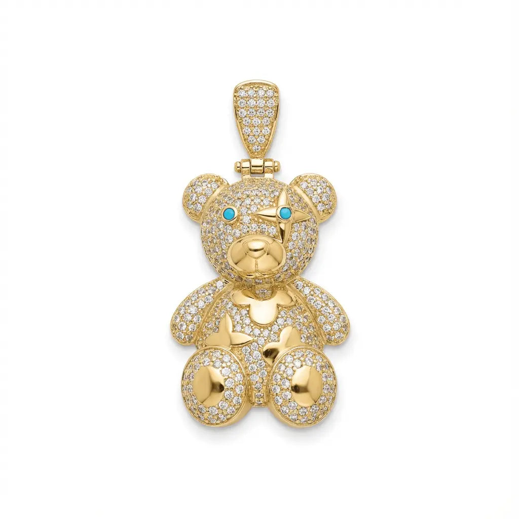 Gold Pendant – Teddy with Sparkling Stones – 14ct Gold Majestic Jewellery