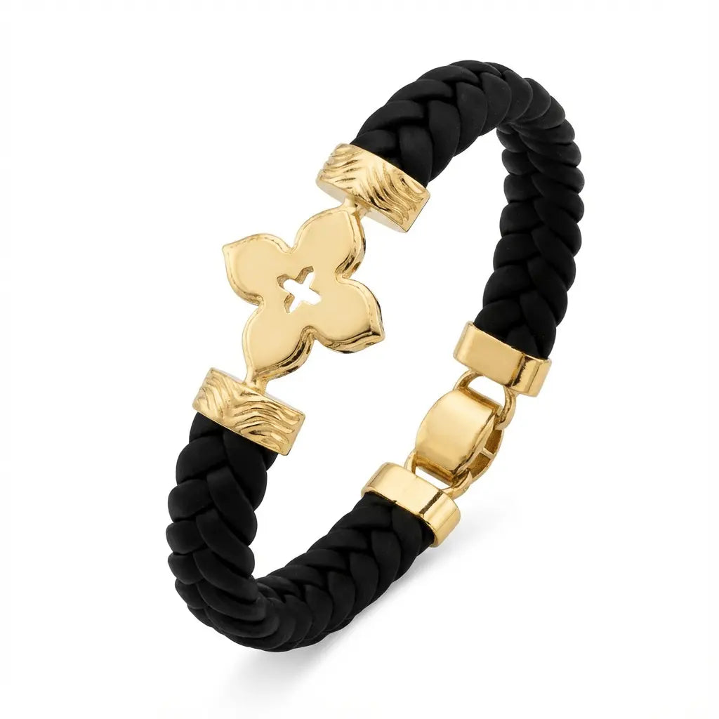 14ct/14K Gold Detail Bracelet – Textured Clover Braided Majestic Jewellery