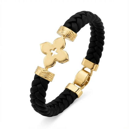 14ct/14K Gold Detail Bracelet – Textured Clover Braided Majestic Jewellery