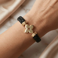 14ct/14K Gold Detail Bracelet – Textured Clover Braided Majestic Jewellery