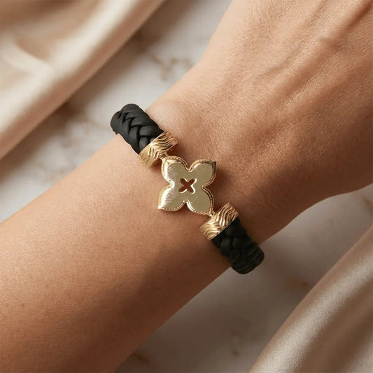 14ct/14K Gold Detail Bracelet – Textured Clover Braided Majestic Jewellery