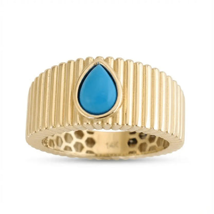 A textured turquoise drop ring in 14ct gold by Majestic Jewellery