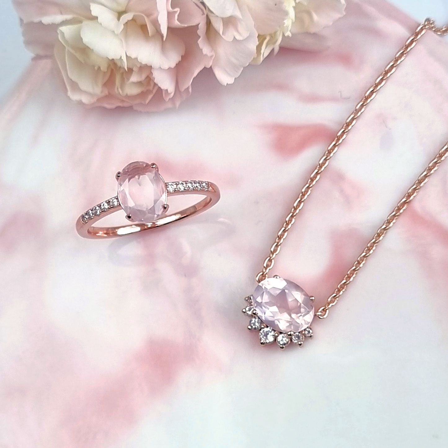 Aria Rose Quartz Necklace in 18k Rose Gold Vermeil - SJR London Timepiece