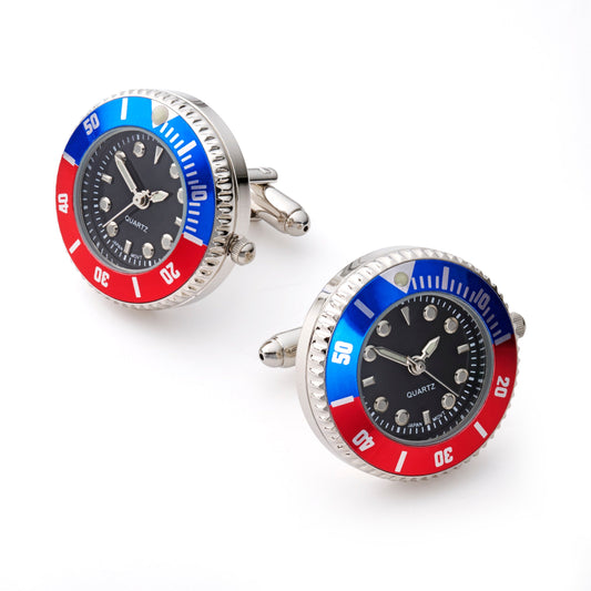Working 'Pepsi' Watch Cufflinks In Blue And Red Benson & Clegg