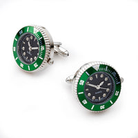 Green working watch cufflinks by Benson & Clegg