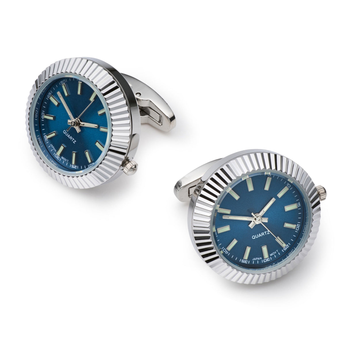 Working Watch Cufflinks In Silver and Blue Benson & Clegg