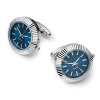 Working Watch Cufflinks In Silver and Blue Benson & Clegg