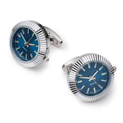 Working Watch Cufflinks In Silver and Blue Benson & Clegg