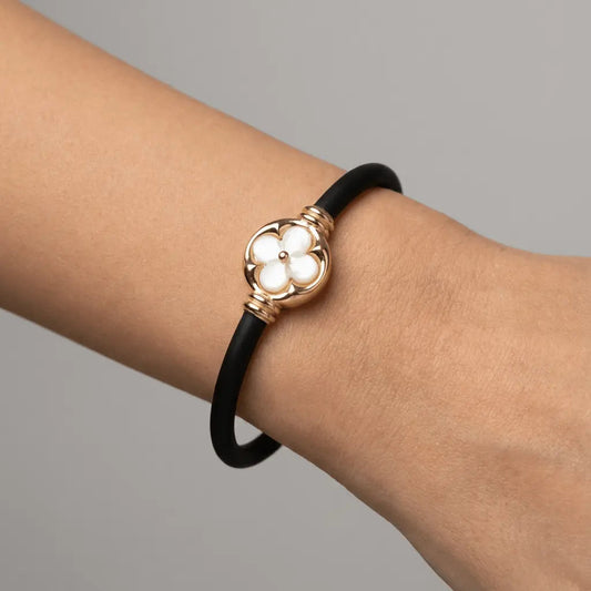 14ct/14K Gold Detail Bracelet – White Clover Black Majestic Jewellery