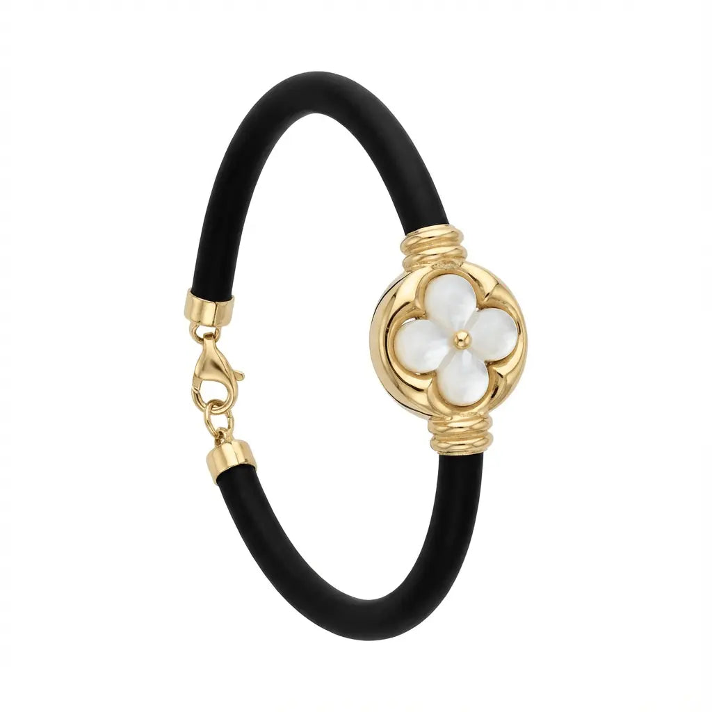 14ct/14K Gold Detail Bracelet – White Clover Black Majestic Jewellery