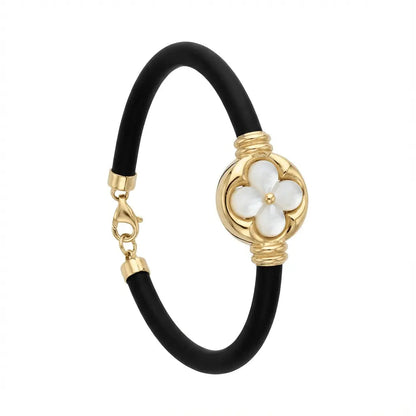 14ct/14K Gold Detail Bracelet – White Clover Black Majestic Jewellery
