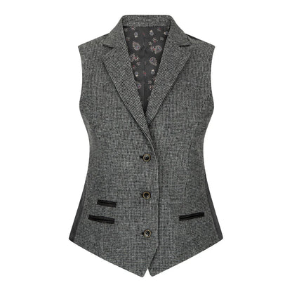 wsn01 - Women Grey Suit Blazer Waistcoat & Trousers in Tweed Herringbone