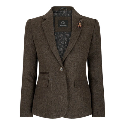 wsn04 - Women's Brown Tweed Blazer Waistcoat & Trouser Classic Suit