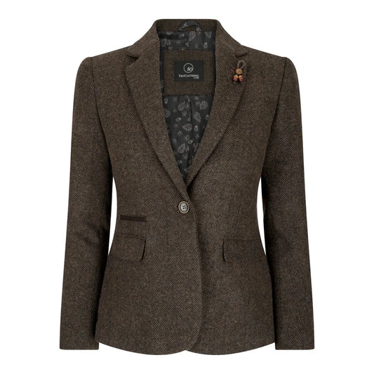 wsn04 - Women's Brown Tweed Blazer Waistcoat & Trouser Classic Suit