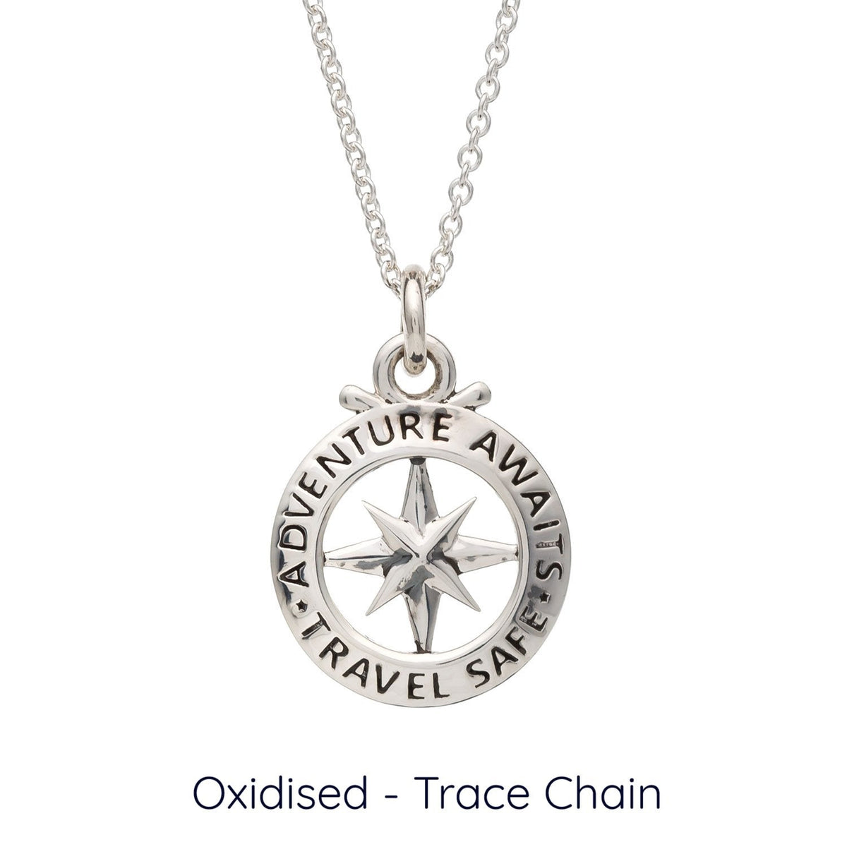 Travel Safe Outline Compass Small St Christopher Silver Necklace Scarlett Jewellery