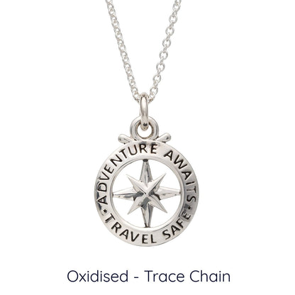 Travel Safe Outline Compass Small St Christopher Silver Necklace Scarlett Jewellery