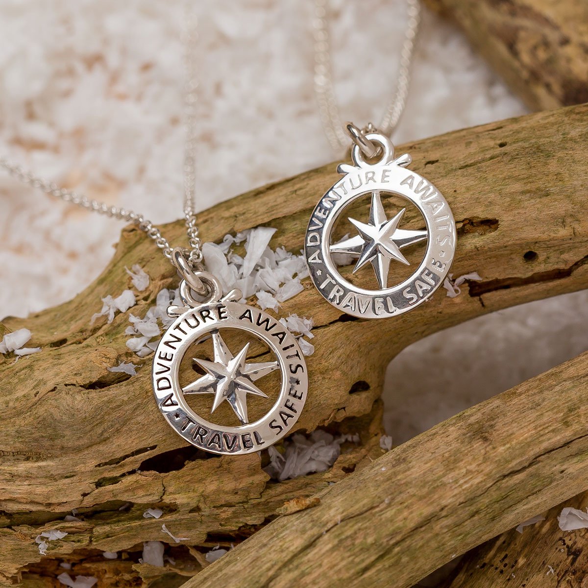 Travel Safe Outline Compass Small St Christopher Silver Necklace Scarlett Jewellery