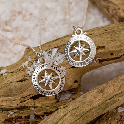Travel Safe Outline Compass Small St Christopher Silver Necklace Scarlett Jewellery