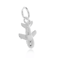 Aeroplane silver charm with intricate detailing, displayed on a white background by Scarlett Jewellery.