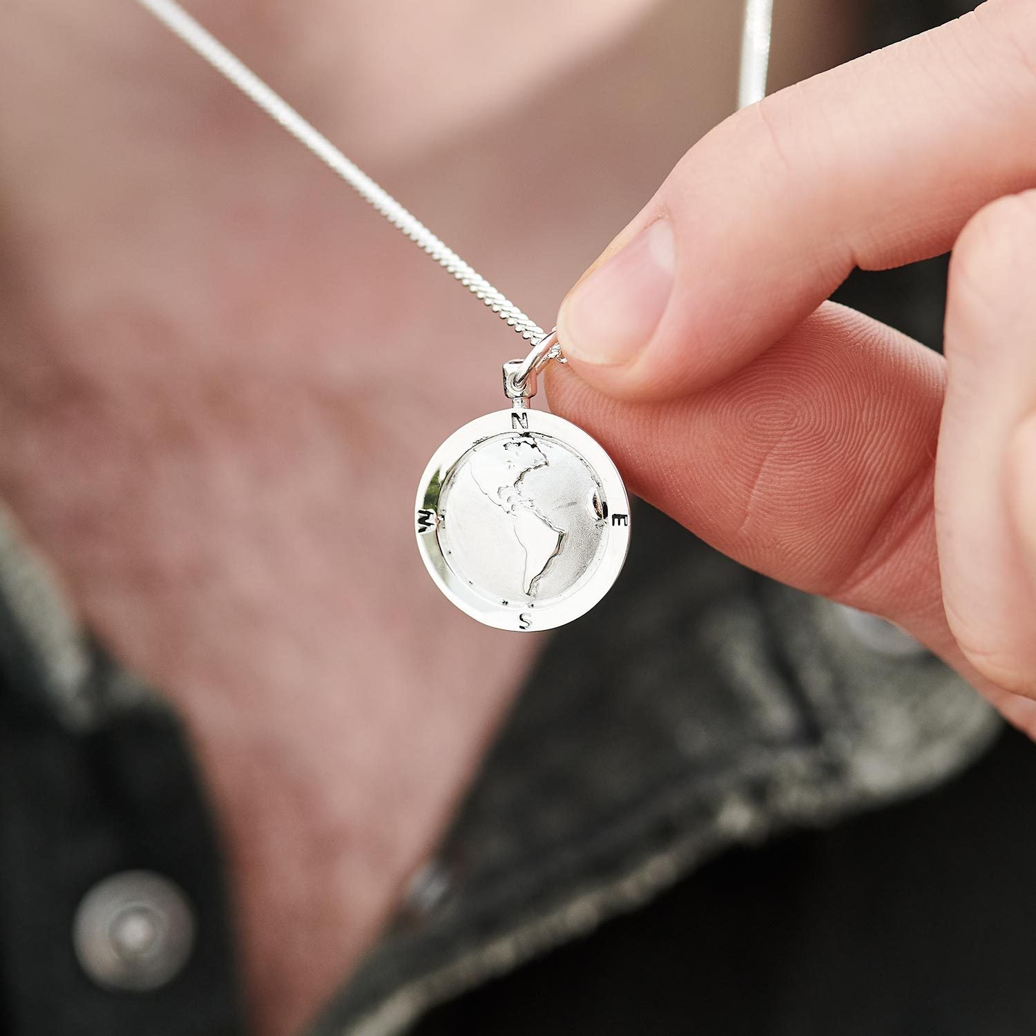 Americas Map Globe Personalised St Christopher - Silver Chain Scarlett Jewellery