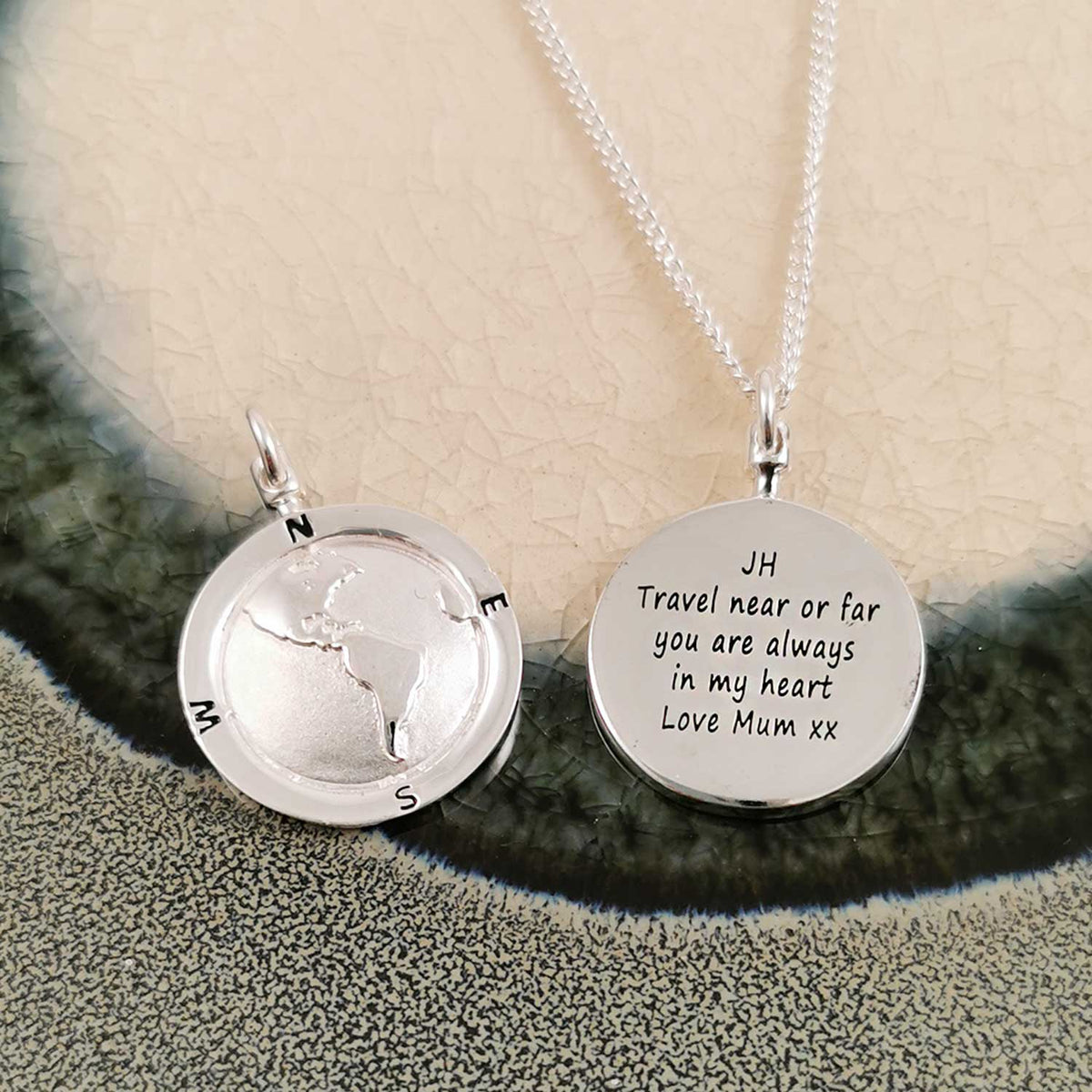 Americas Map Globe Personalised St Christopher - Silver Chain Scarlett Jewellery