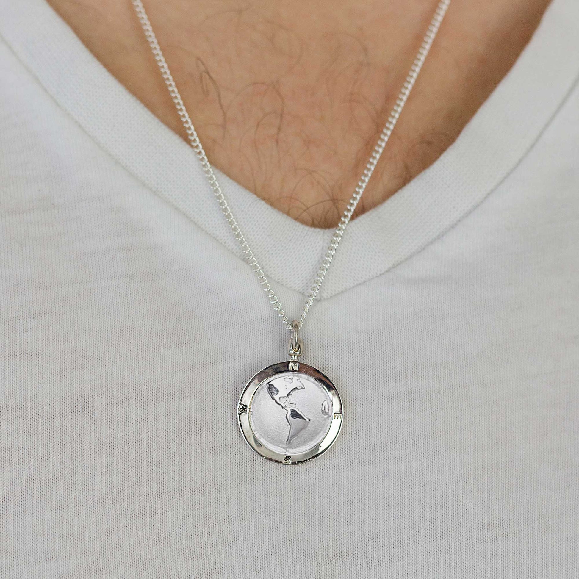 Americas Map Globe Personalised St Christopher - Silver Chain Scarlett Jewellery