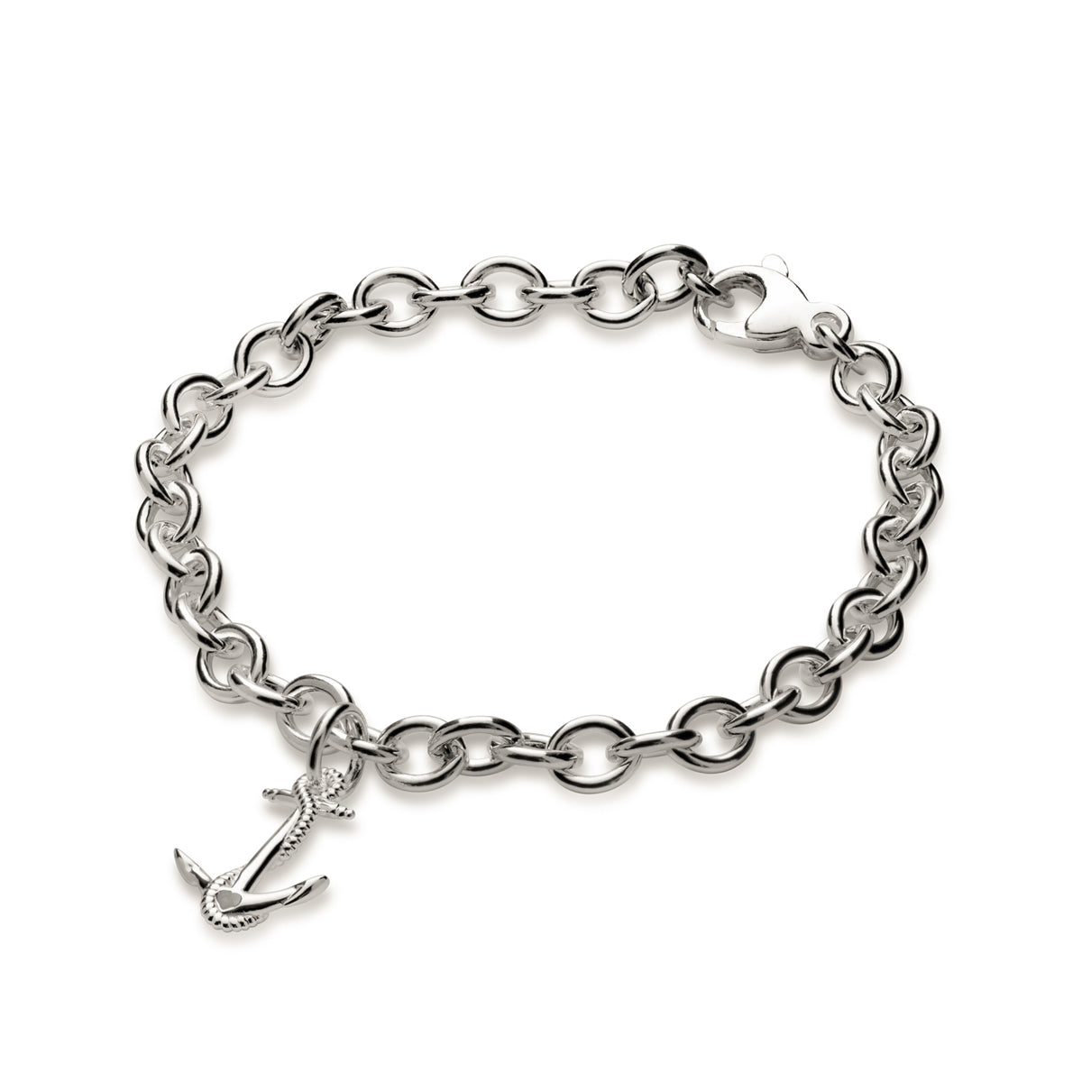 Silver anchor charm with detailed texture, displayed on a white background, by Scarlett Jewellery.