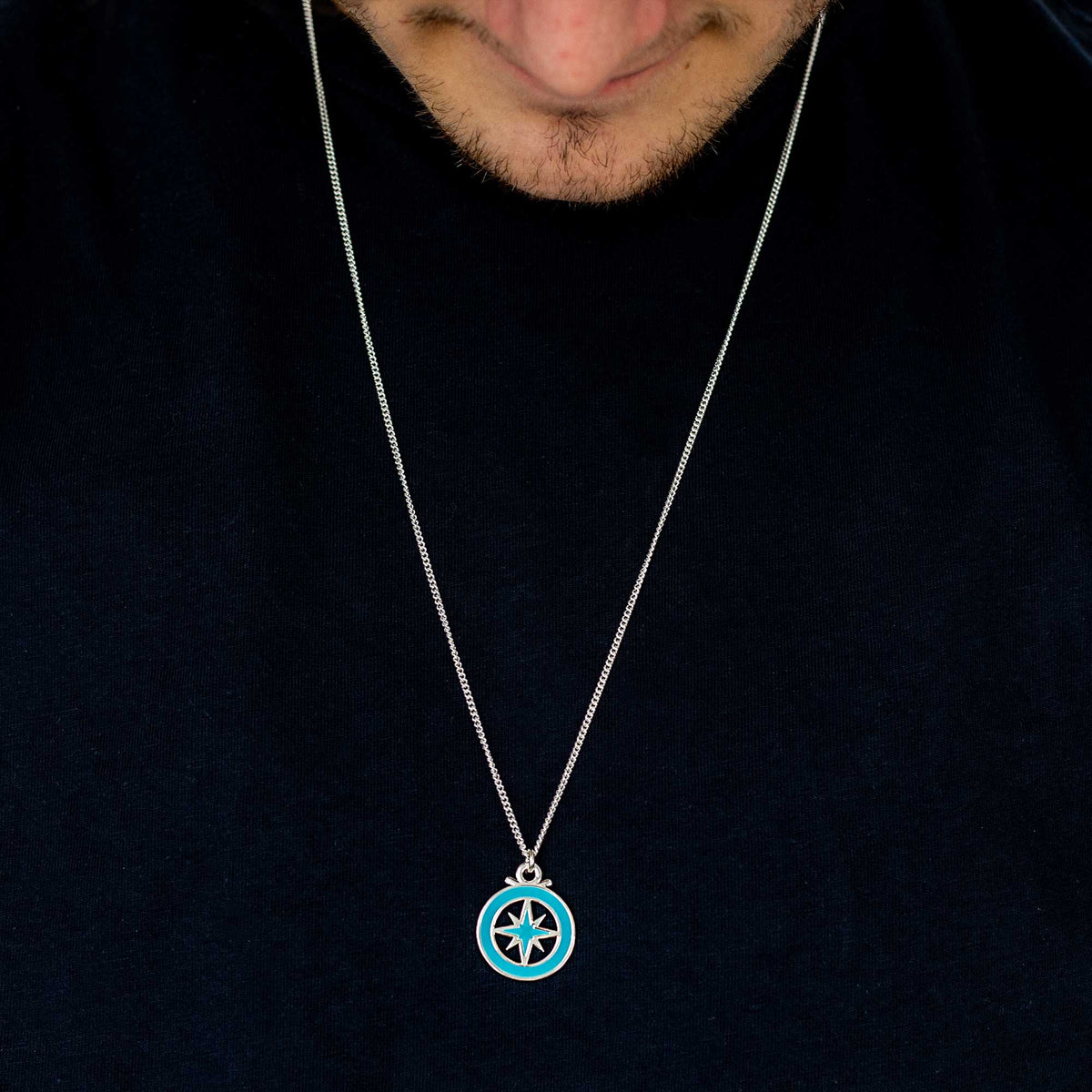 Enamel Outline Compass Large St Christopher Silver Necklace Scarlett Jewellery
