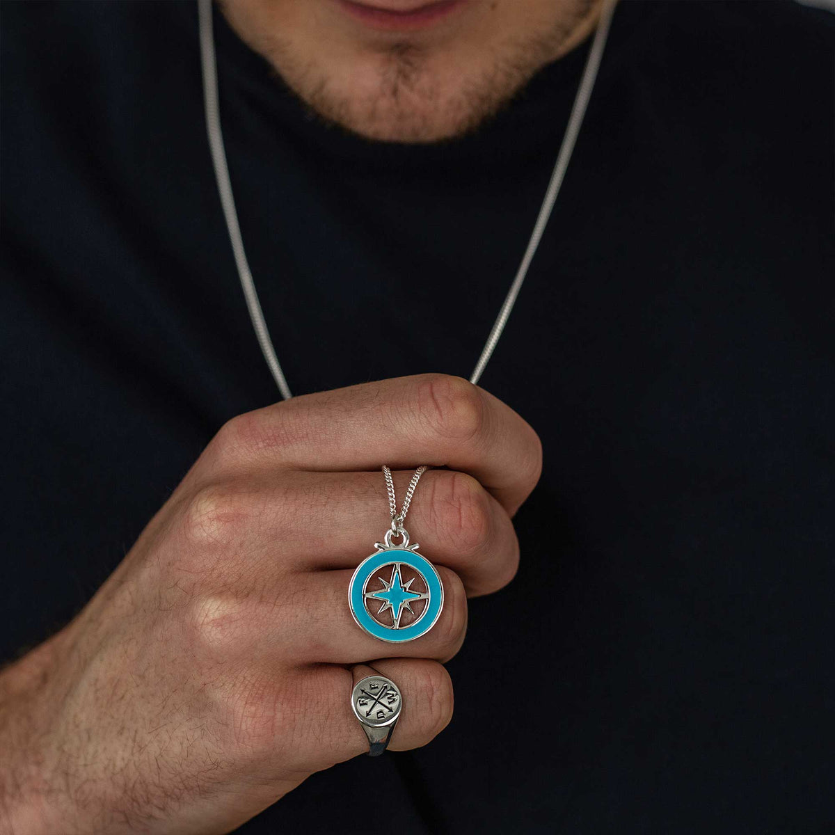 Enamel Outline Compass Large St Christopher Silver Necklace Scarlett Jewellery