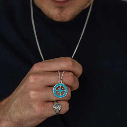 Enamel Outline Compass Large St Christopher Silver Necklace Scarlett Jewellery
