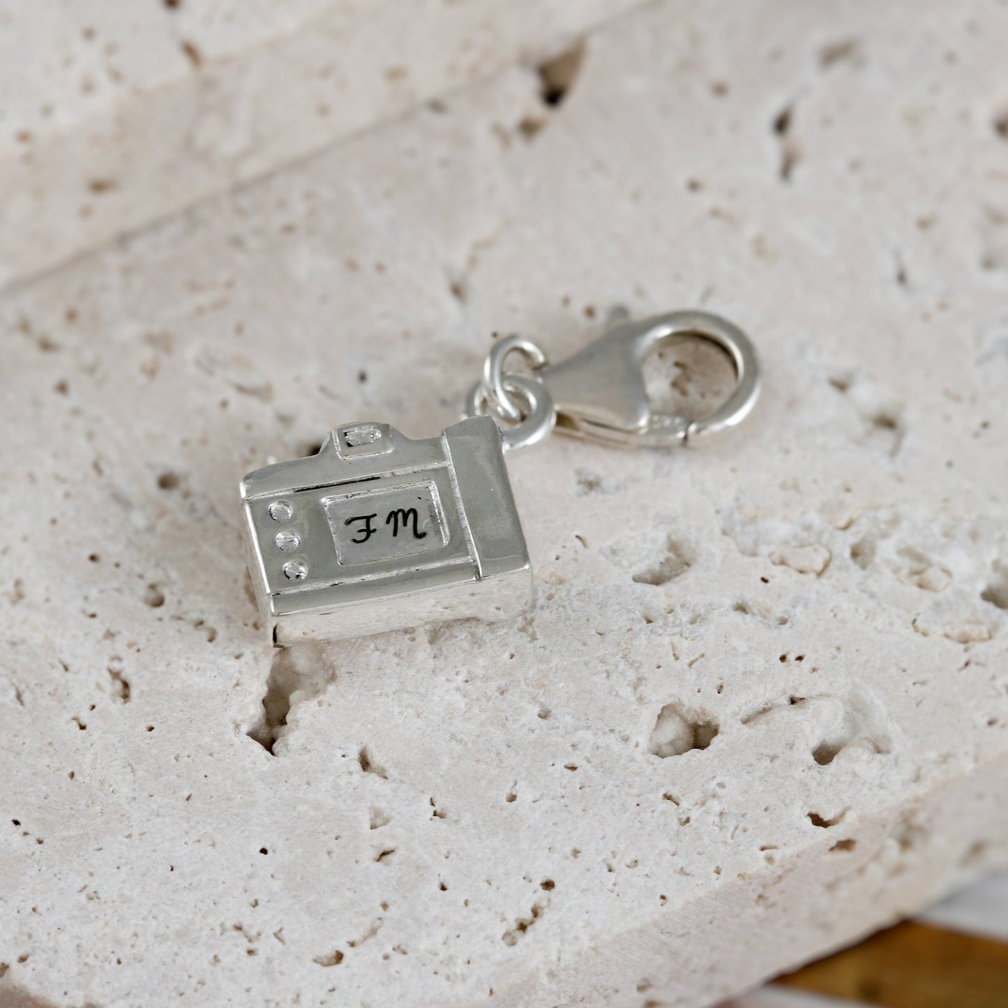 Vintage Camera Personalised Silver Charm Scarlett Jewellery