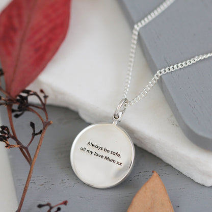 Silver chain necklace featuring a personalized Europe map globe by Scarlett Jewellery