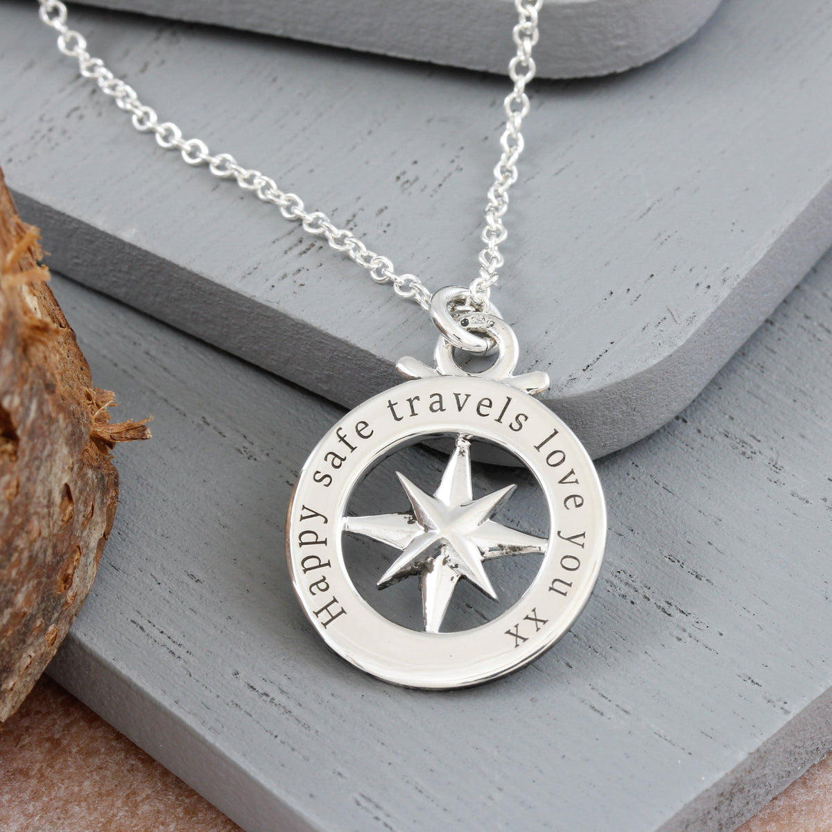 Travel Safe Outline Compass Small St Christopher Silver Necklace Scarlett Jewellery
