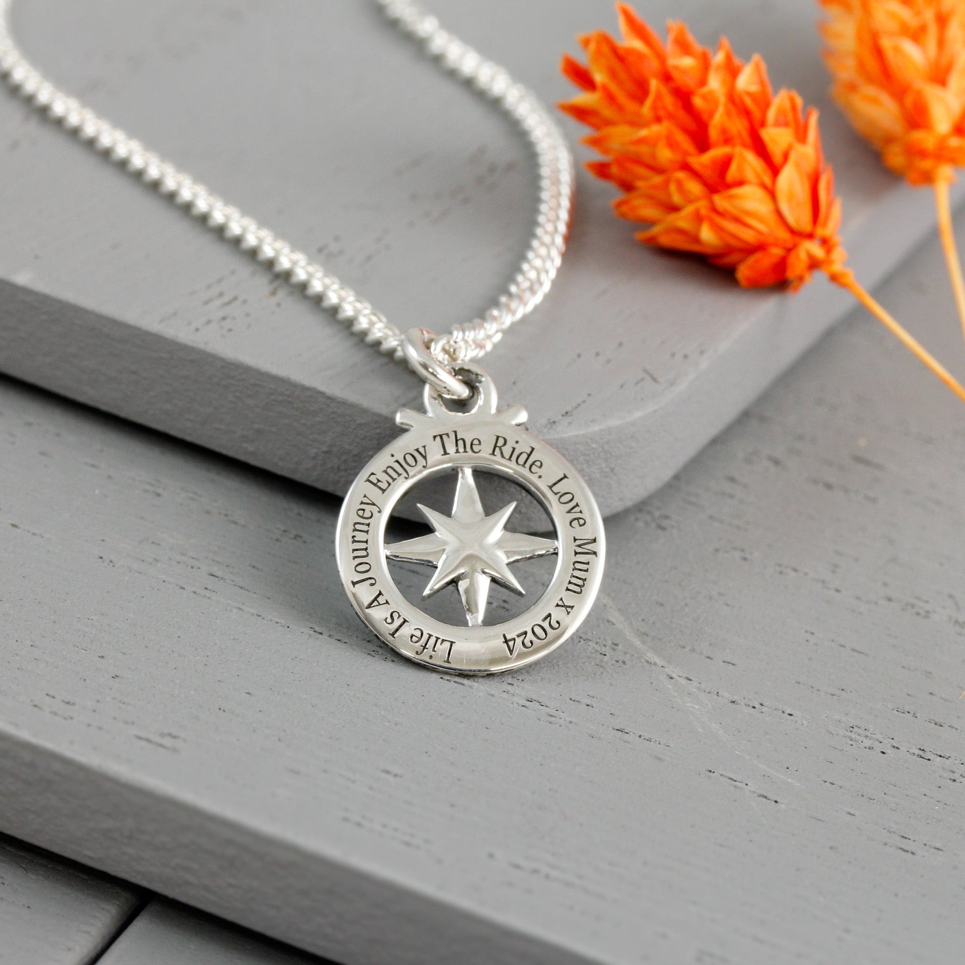 Travel Safe Outline Compass Small St Christopher Silver Necklace Scarlett Jewellery
