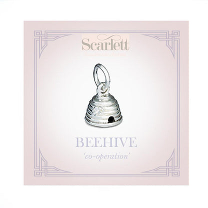Silver beehive charm with detailed texture, displayed on a white background by Scarlett Jewellery.