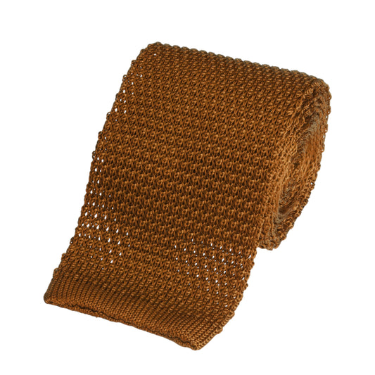 Knitted Silk Tie In Burnt Orange Benson & Clegg