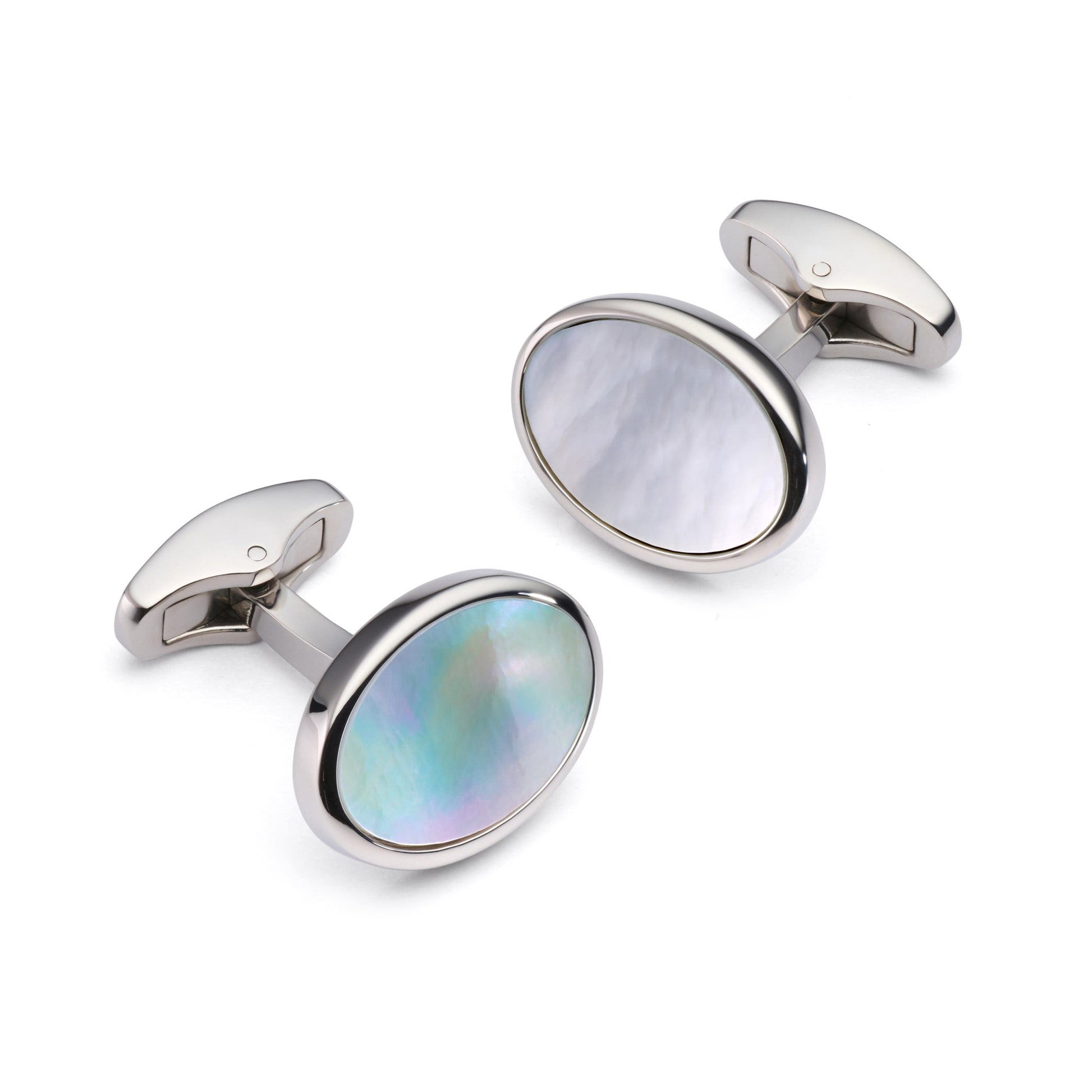 Mother Of Pearl Oval Cufflinks In Silver Benson & Clegg