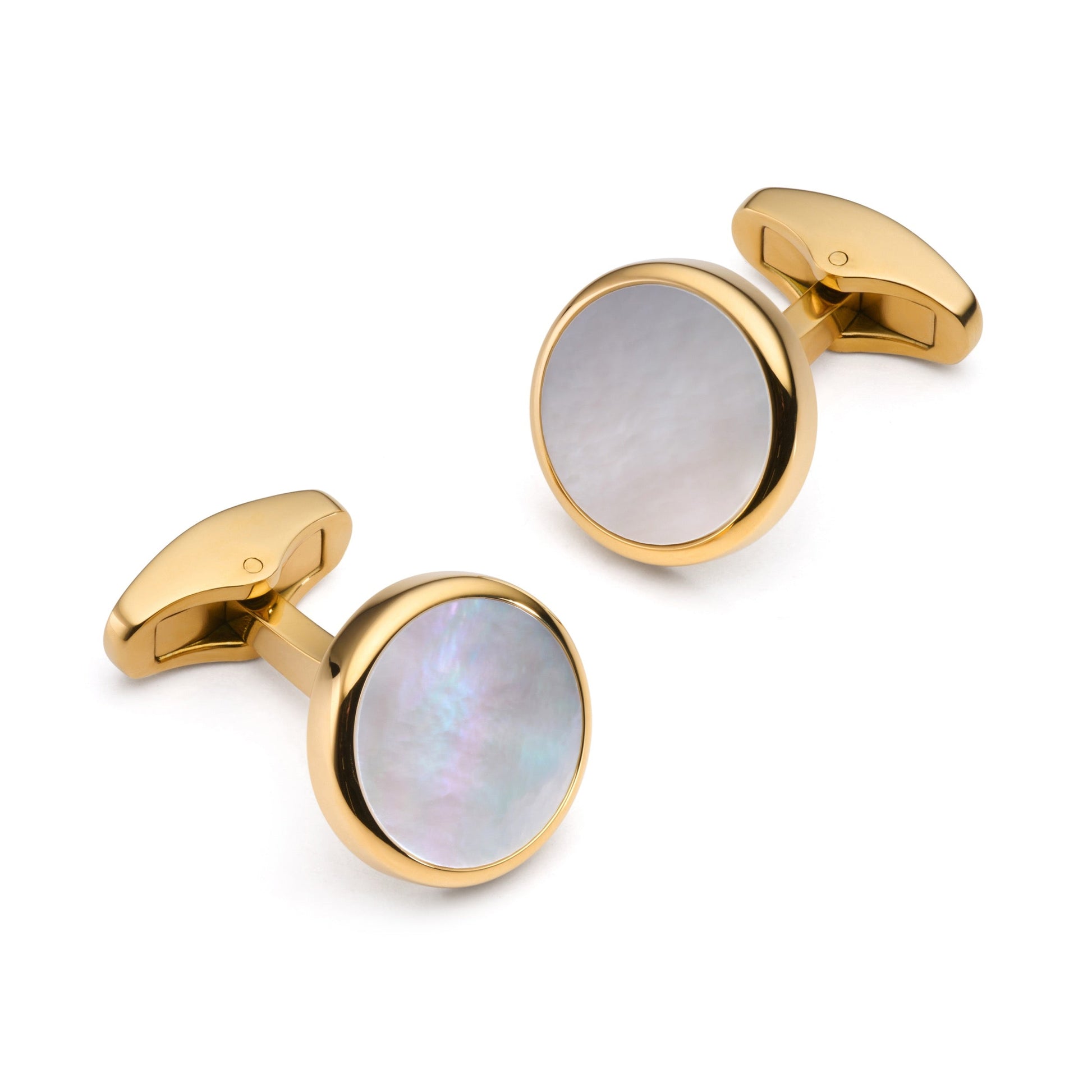 Mother Of Pearl Round Cufflinks In Gold Benson & Clegg