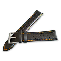 Black And Orange Leather Rally Watch Strap - SJR London Timepiece