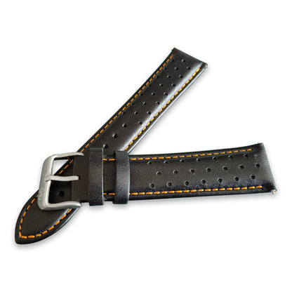 Black And Orange Leather Rally Watch Strap - SJR London Timepiece