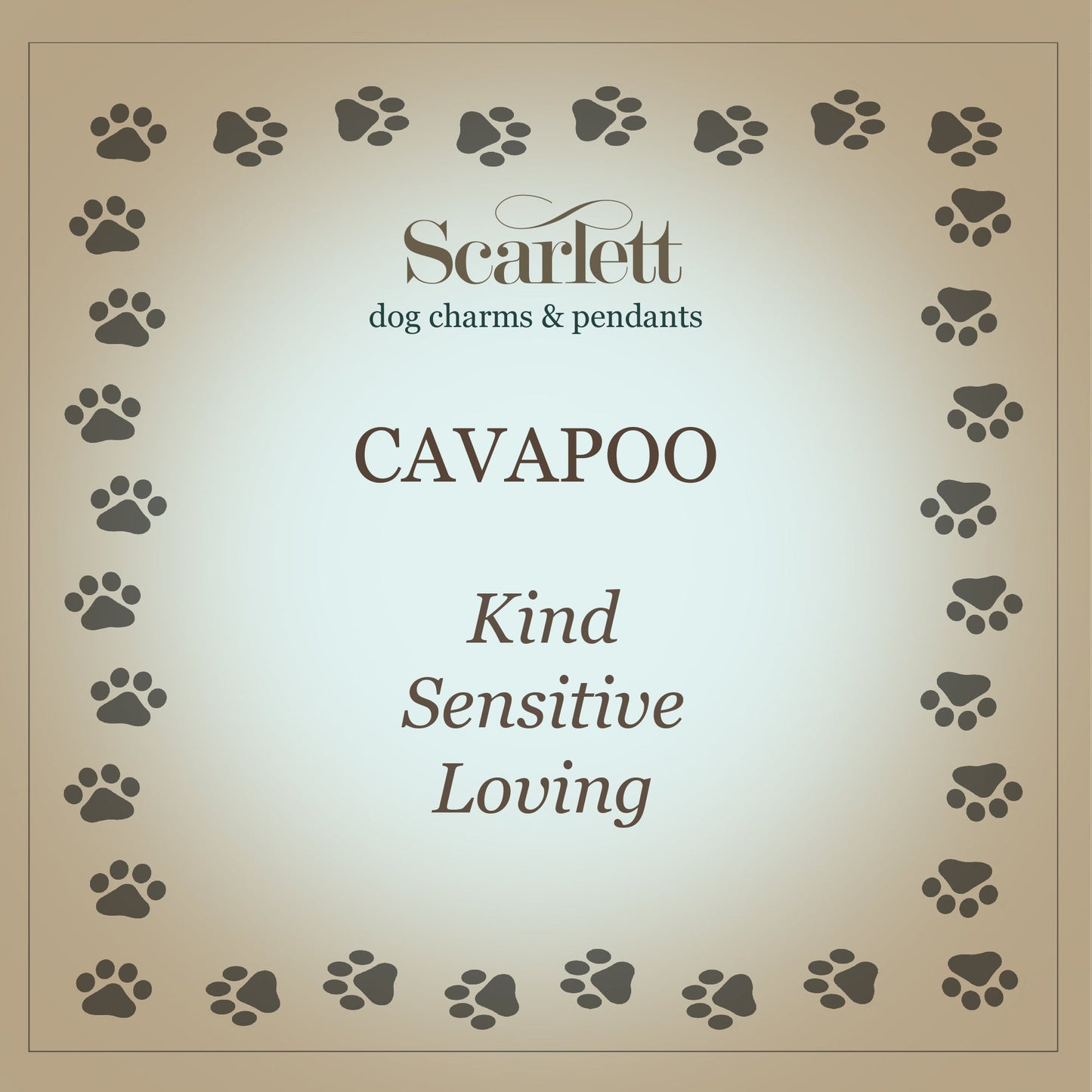 A silver cavapoo dog charm shaped like a small dog, detailed with a smooth finish and delicate features, by Scarlett Jeweller