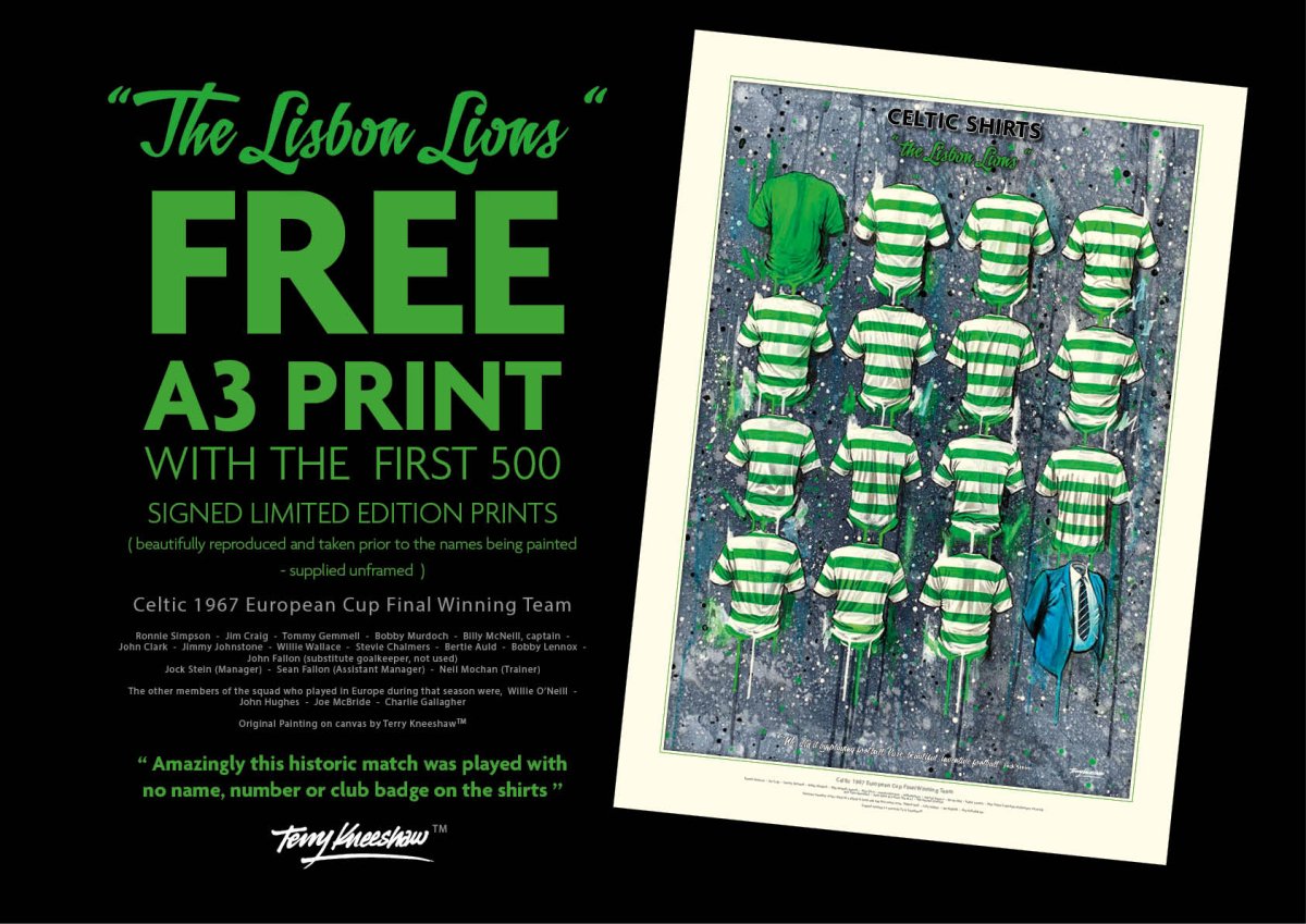 Celtic FC 'The Lisbon Lions' Shirts - A2 Signed Limited Edition Prints
