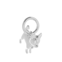 Silver chihuahua dog charm with detailed features, displayed on a soft background, by Scarlett Jewellery.