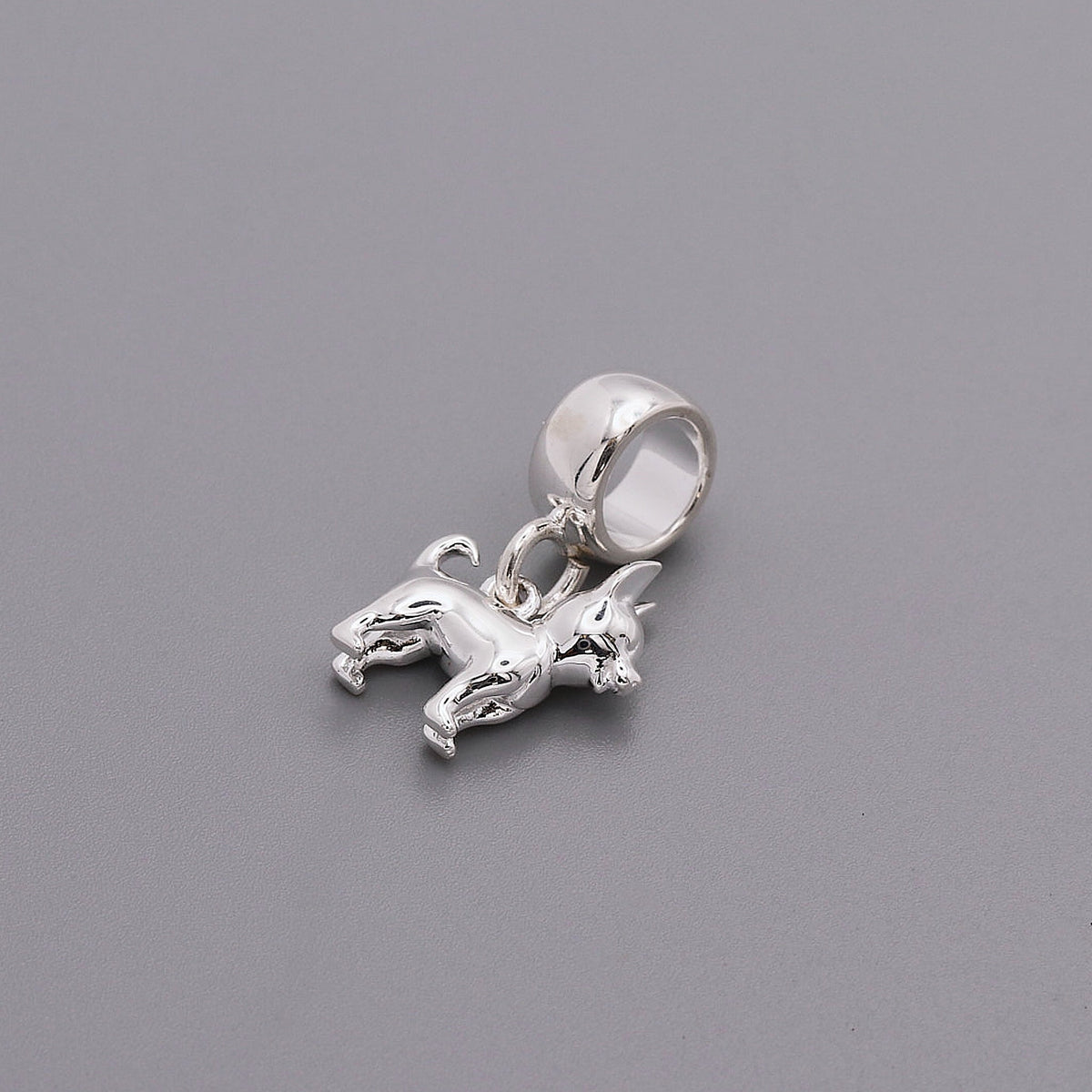 Chihuahua silver dog charm with detailed facial features by Scarlett Jewellery.