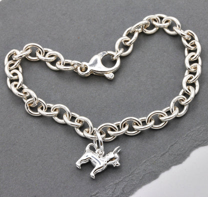 Chihuahua silver dog charm with detailed facial features by Scarlett Jewellery.