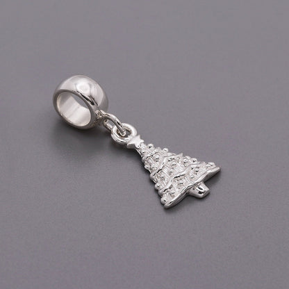 Silver personalised Christmas tree charm with engraved name and date by Scarlett Jewellery.