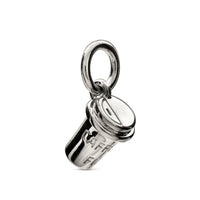 Silver coffee cup charm with intricate detailing, part of the Scarlett Jewellery collection.