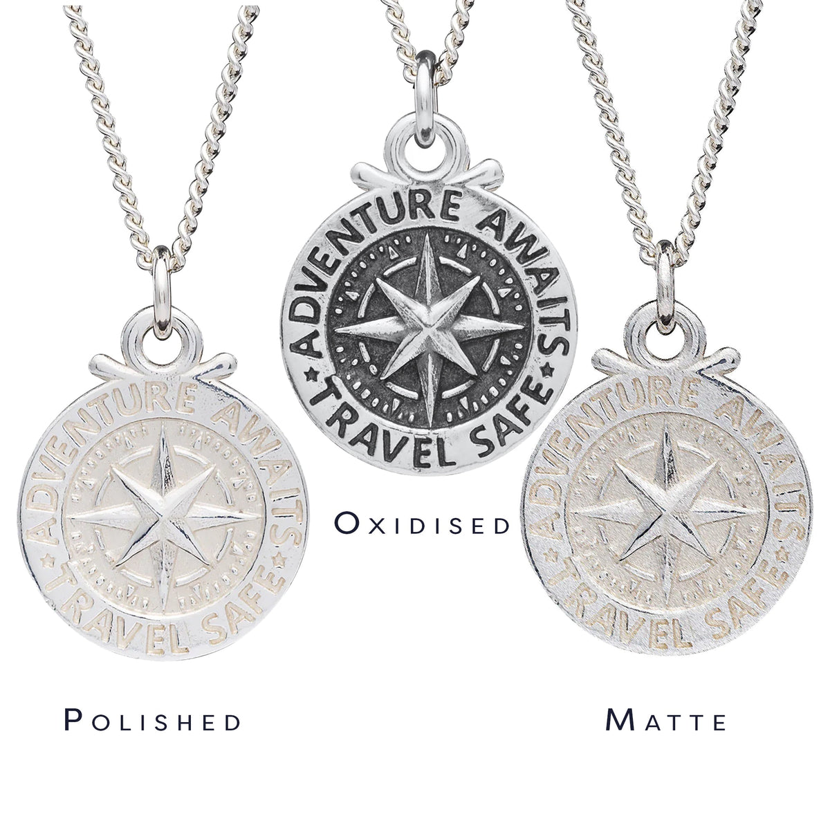 Large Travel Safe Compass Personalised St Christopher Silver Necklace Scarlett Jewellery