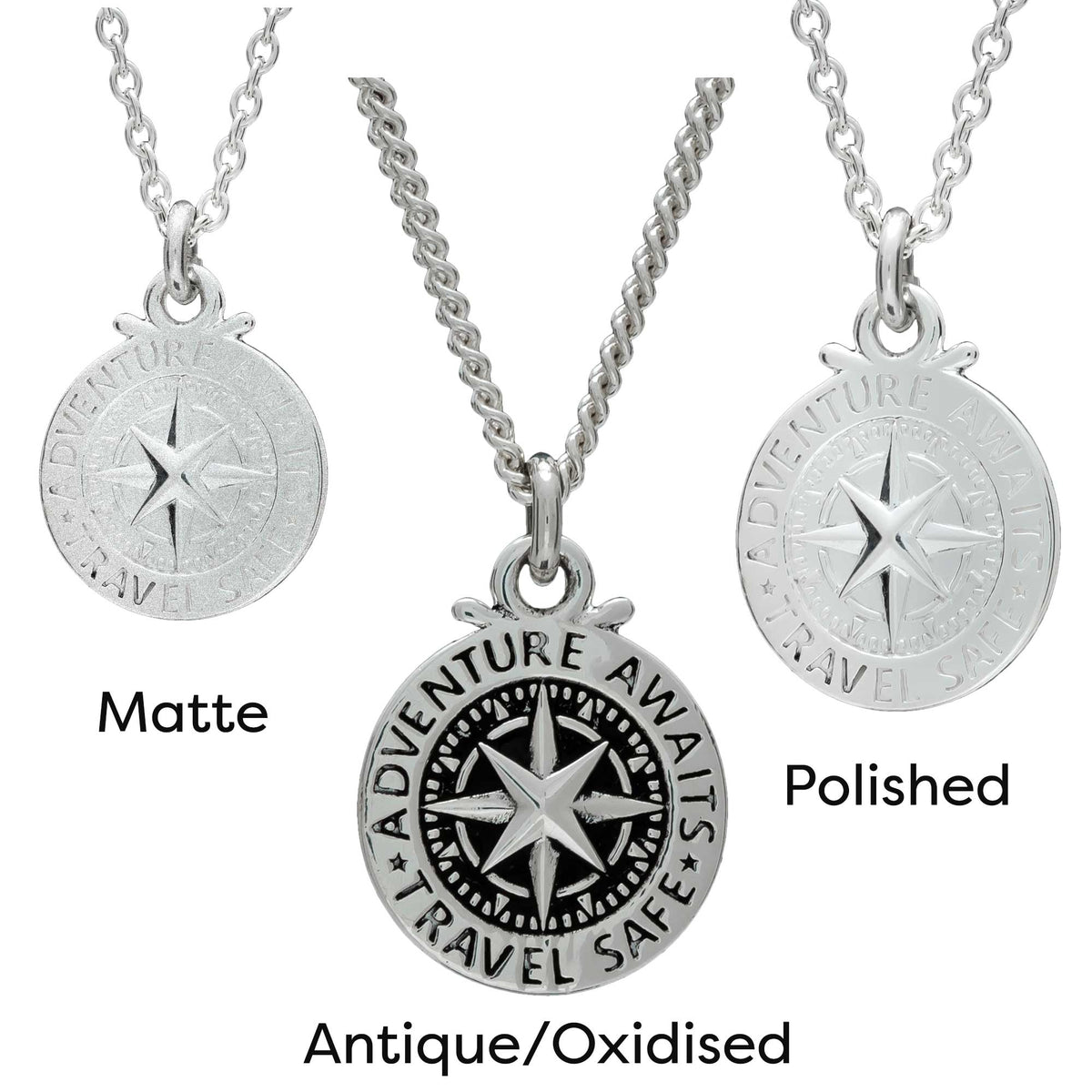 Silver compass charm with personalized engraving, styled on a leather bracelet by Scarlett Jewellery.